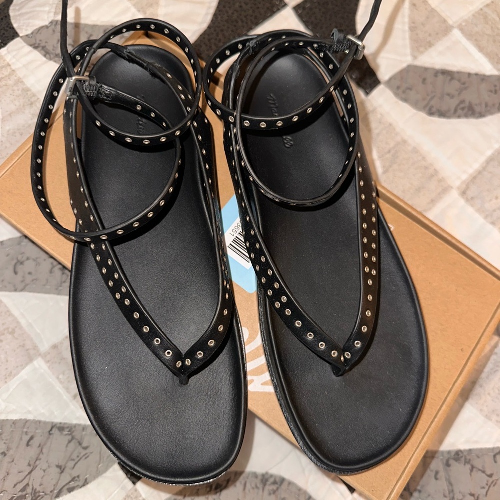Madewell Black Studded Ankle-Strap Sandals